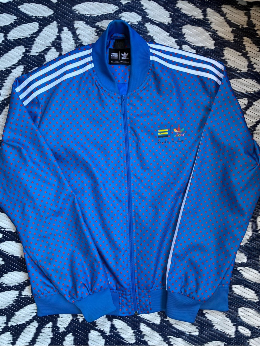 adidas Pharrell Williams Blue Bomber Jacket with Red Dot Print